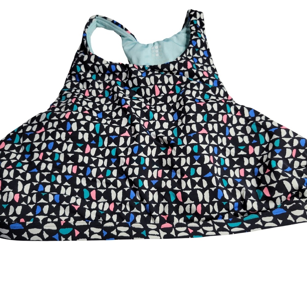 Title Nine Womens High Neck Bikini Top Geometric Mosaic Print Tie Back Black L